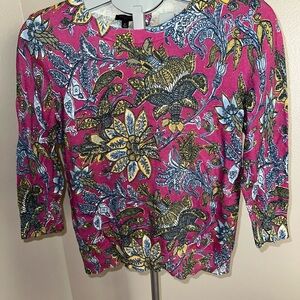 Talbots Pink and Blue Floral Long Sleeve Top
